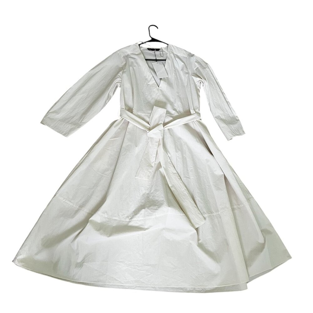 ZARA ZW Collection Belted Midi Dress Ecru Size L – V‑Neck Summer NWT - Picture 3 of 8